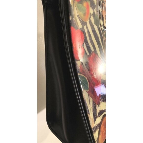 Angela Frascone Black Leather Apples Floral Resin Handbag NOS Vintage - Picture 7 of 12